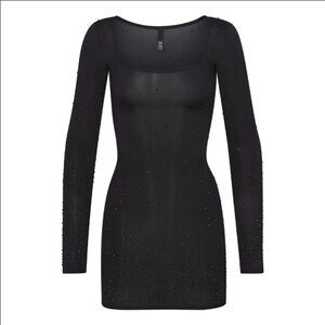 SKIMS Jelly Sheer Rhinestone Dress Onyx S NWT
